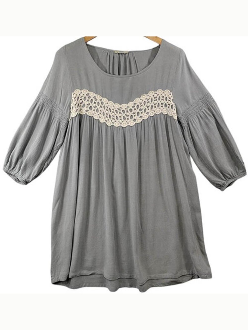 Kori America Dress Womens Small Gray Mini Boho‎ Top Tunic Festival Lace Babydoll